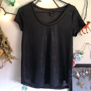 (SOLD)Sheer & textured baggy scoop neck black tee